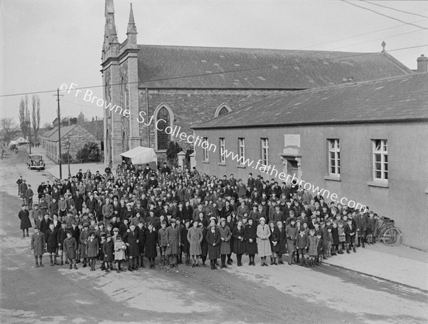 MISSION SCENE CHILDREN OUTSIDE CHURCH